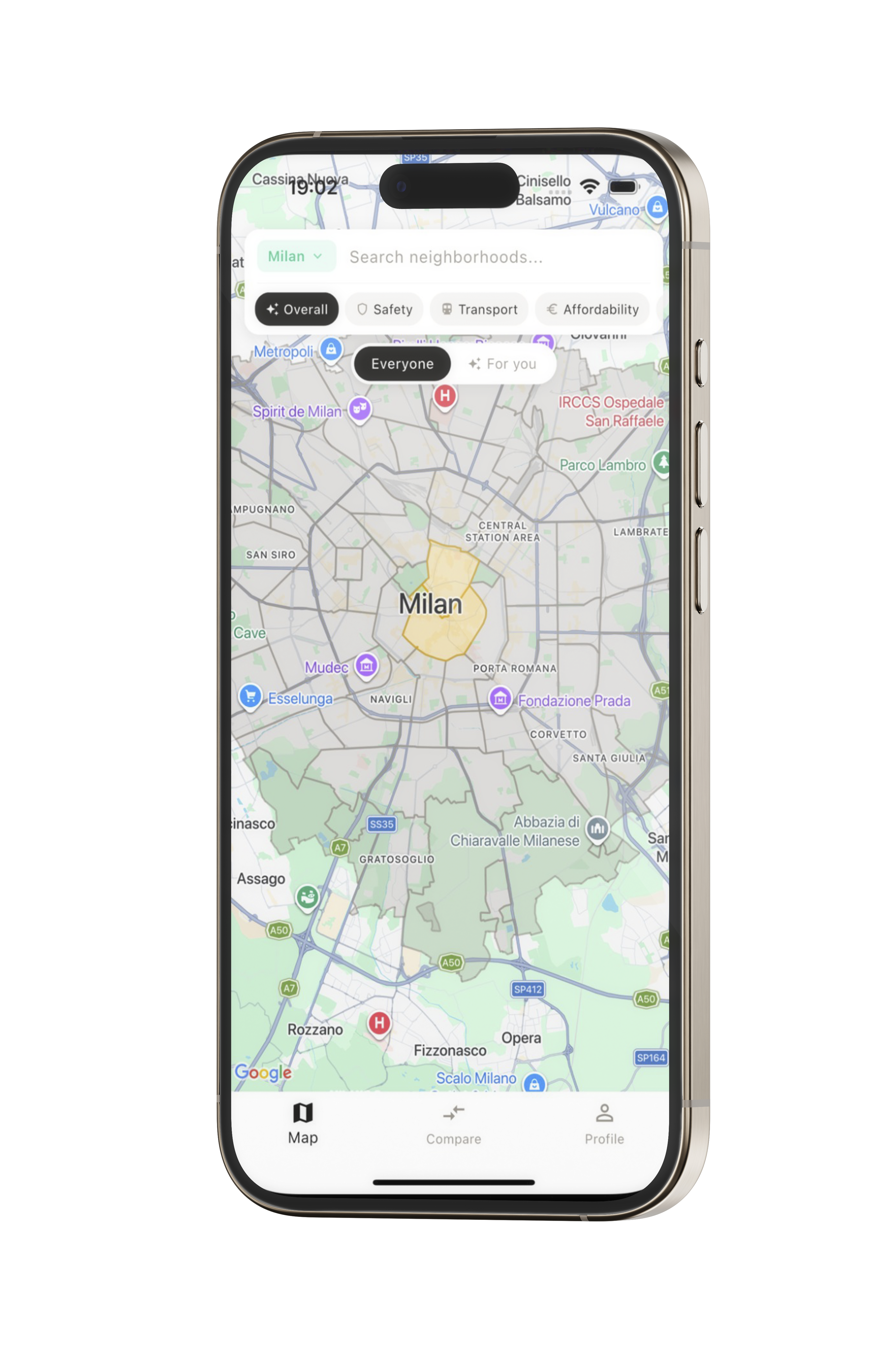 NeighborMap mobile app — map view with personalized reviews